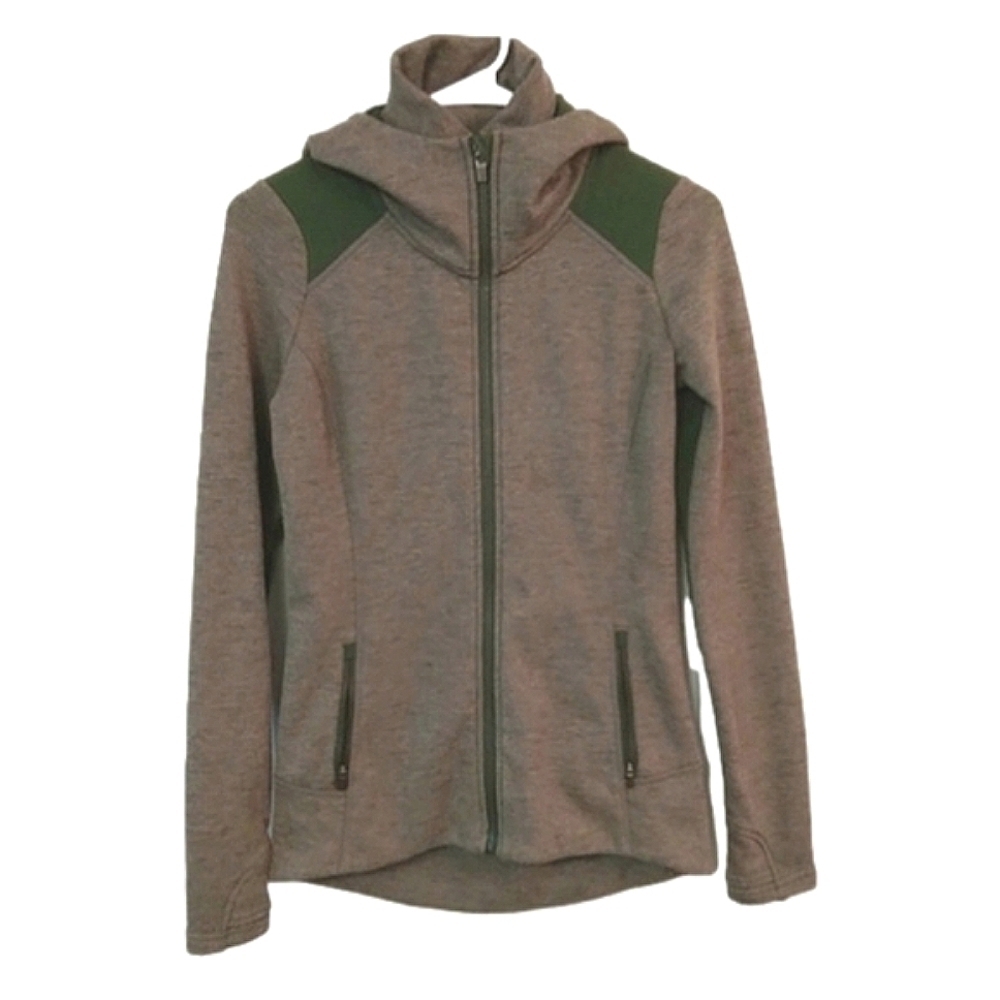 ATHLETA Army Green Fitted Fleece‎ Lined Zip-up Hooded Jacket Utility Cozy